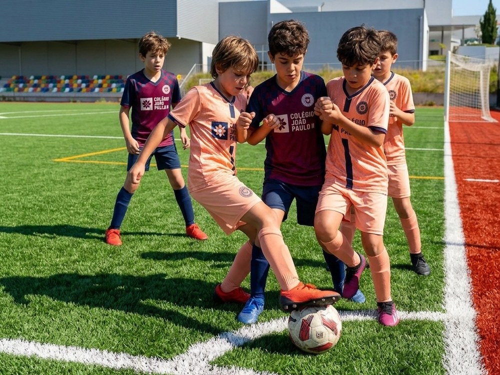 Jovens futebolistas do Clube Desportivo CJPII a disputar a bola